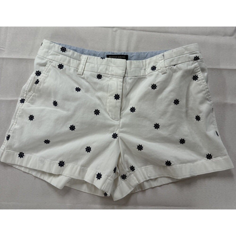 British Khaki Womens White Blue Wheel Classic Nautical Preppy Coastal Shorts  8